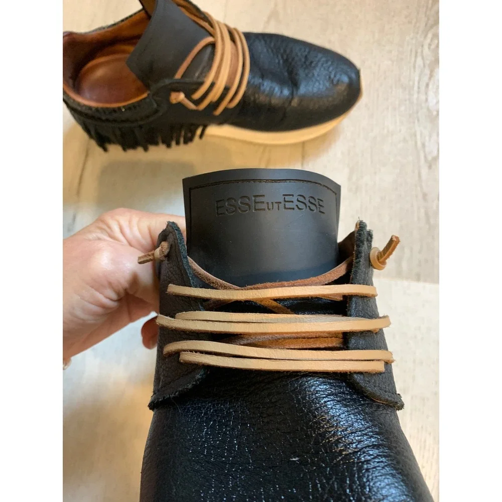 Esse Ut Esse Black Leather Fringe Sneakers Snakeskin Trim Made in Italy Size 39